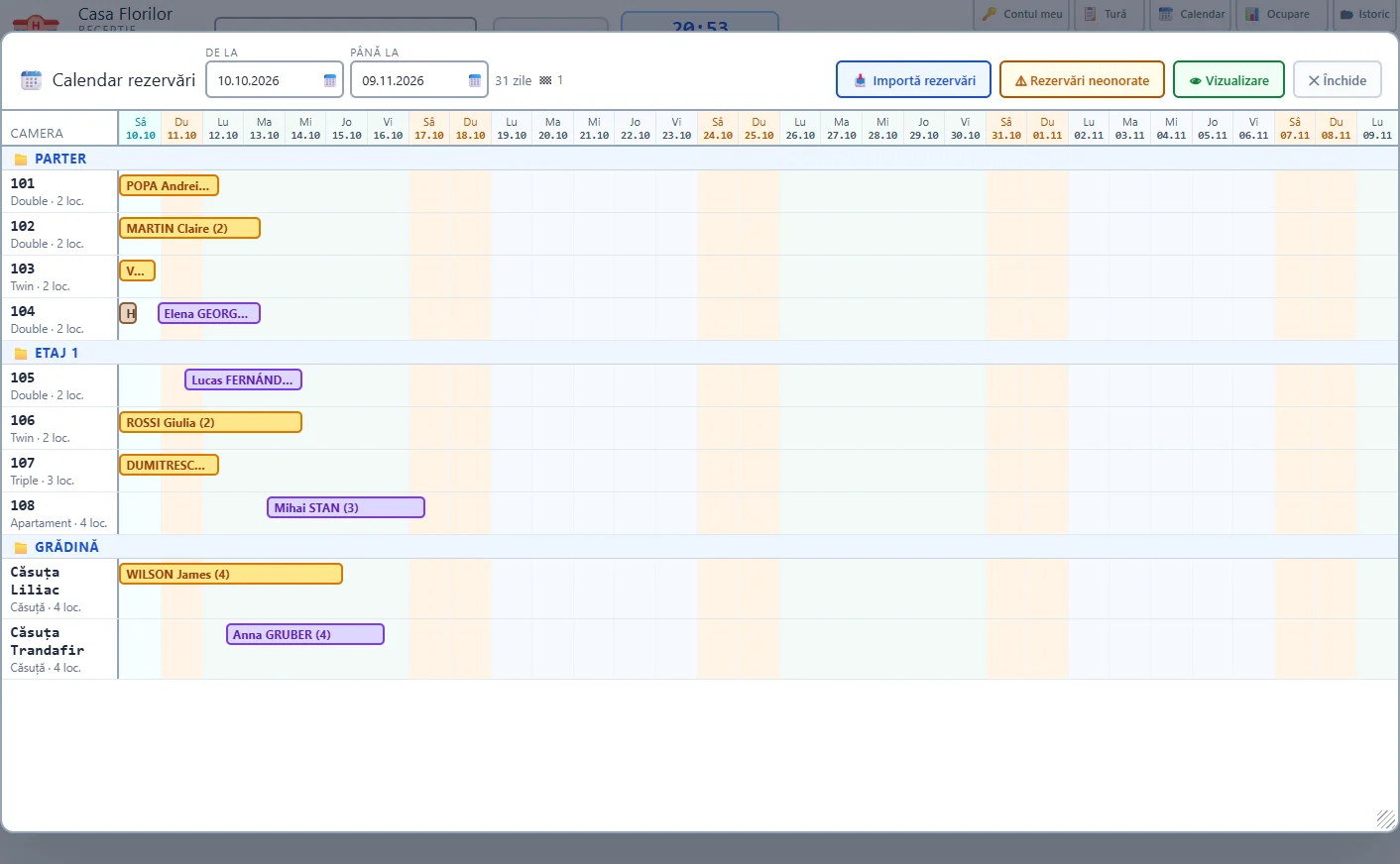 Calendarul rezervărilor