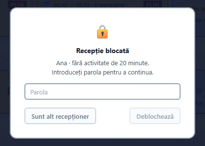 Ecranul recepției, blocat după 20 de minute
