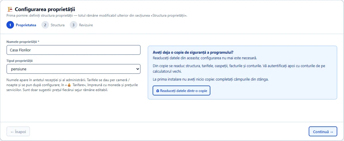 Prima pornire: datele se pot readuce dintr-o copie de siguranță