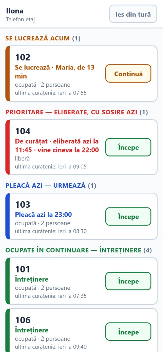 Lista de curățenie pe telefonul cameristei